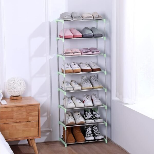 Stackable Small Shoe Rack, Entryway, Hallway and Closet Space Saving Storage and Organization (3-Tier, Green) - Image 7