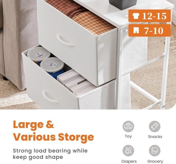 Nightstand with 2 Drawers, Bedside Table Small Dresser with Removable Fabric Bins, Night Stand, Bedside Furniture, End Table with Fabric Bins for Bedroom, Nursery, Closet, Living Room - Image 5