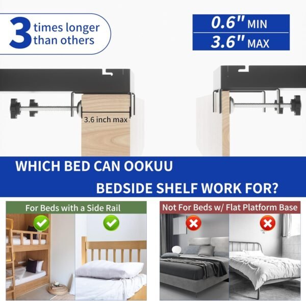 OOKUU Aluminium Bedside Shelf for Bunk Bed, College Dormitory Bed Shelf Organiser Bunk Bed Table with Cable Management College Dorm Nightstand with Storage for Phone Tablet Books and More - Image 3