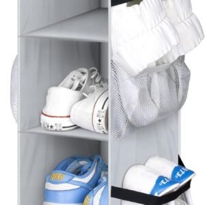 SLEEPING LAMB Short Hanging Shoe Organizer for Closet Storage with Mesh Side Pockets Holds 8 Pairs, Hanging Shoe Rack Hanger RV, Camper, Grey