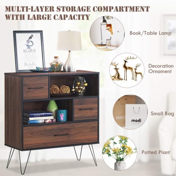 Tangkula 3-Tier Storage Cabinet, Wood File Cabinet with Drawers & 4 Metal Legs, Free Standing Display Bookshelf, Storage Bookcase for Home Office - Image 7