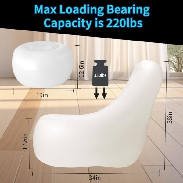 Inflatable LED Chair for Adults Kids,Illuminated Blow Up Lounger Chair with Ottoman,Swimming Pool Air Chair with Ottoman for Adults,Inflatable Game Sofa for Picnics Hiking(Without Pump) - Image 2