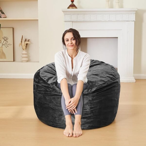 Bean Bag Chairs for Adults - Memory Foam Furniture BeanBag Chair - Kids/Teens Sofa with Soft Micro Fiber Cover - Round Fluffy Couch for Living Room Bedroom College Dorm - 3 ft, Carbon Black - Image 2