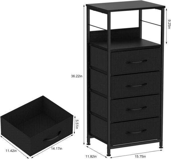 YBING Nightstand with Drawers End Table for Bedroom Night Stand with Fabric Storage Side Table for Living Room Home Dorm, Wood Top, Black - Image 3