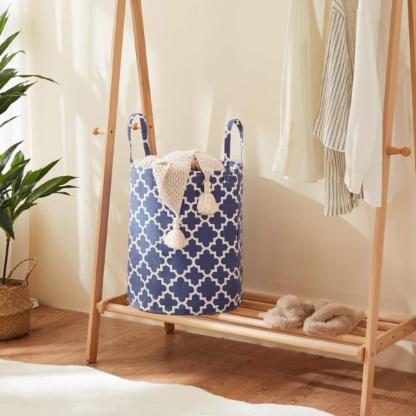 TECHMILLY 63L Large Laundry Basket with Long Handles, Collapsible Kids Laundry Hamper, Toy Storage Basket for Nursery, Bedroom Decor for Baby Girls and Boys (Blue Lattice) - Image 3