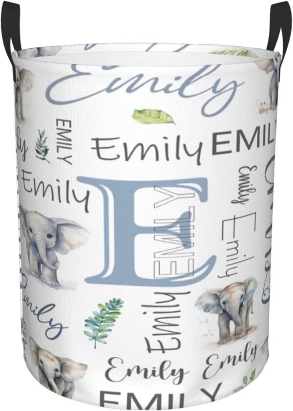 Personalized Elephant Baby Laundry Hamper Kids Name Laundry Baby Baskets Waterproof Storage Bin Custom Clothes Nursery Hampers Collapsible Hamper Baby Gift Baskets for Boy Girl
