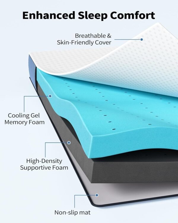PERLECARE 3 Inch Firm Mattress Topper Twin XL Size, Cooling Gel-Infused Memory Foam Bed Topper, High-Density Mattress Pad with Removable Soft Cover, CertiPUR-US Certified - Image 2