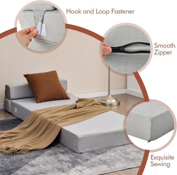 Giantex Convertible Sofa Bed, Floor Couch Sleeper, Folding Futon Guest Bed, Modern Chaise Lounge Upholstered Padded Cushion, Large Accent Chair Living Room Bedroom Gray - Image 7