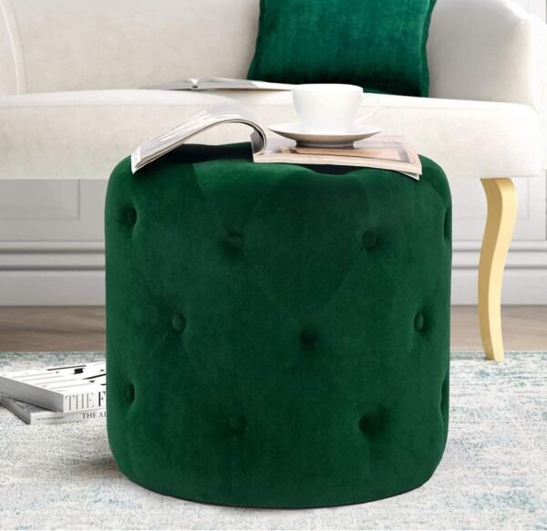 Asense Modern Round Velvet Ottoman Foot Rest Stool Upholstered Padded Make-up Vanity Stool Extral Seat (Green)