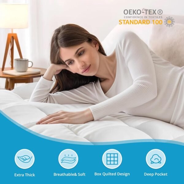 Twin Mattress Topper, Extra Thick Mattress Pad Cover for Back Pain with Soft Down Alternative Fill, Cooling Breathable Pillow Top Protector with 8-21 Inch Deep Elastic Pocket (39x75 Inches, White) - Image 3
