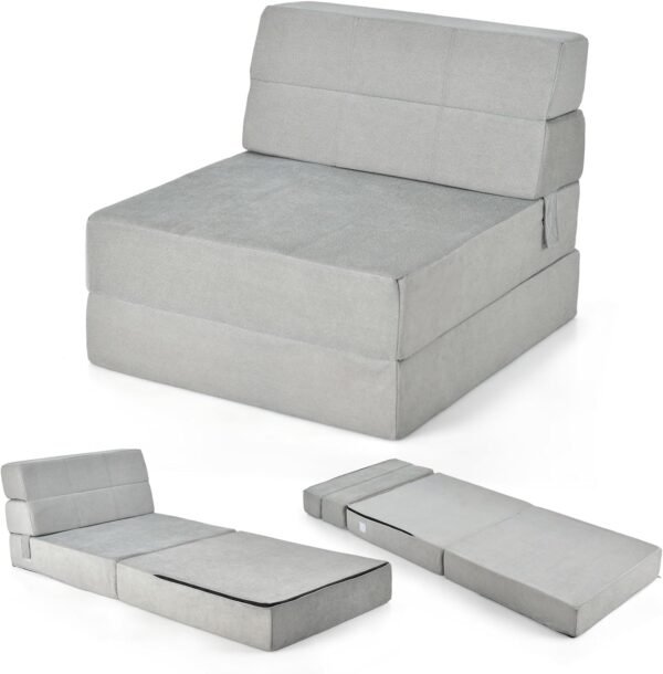 Giantex Convertible Sofa Bed, Floor Couch Sleeper, Folding Futon Guest Bed, Modern Chaise Lounge Upholstered Padded Cushion, Large Accent Chair Living Room Bedroom Gray - Image 8