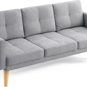 Gizoon 67” Sofa Couch with Soft Armrest Small Sofa Seat with 3 Comfy Pillows for Bedroom 2-Seater Couch for Living Room Teenagers Room Office and Small Spaces, Gray
