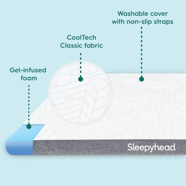 Sleepyhead College Dorm Room Essential Gel Infused Mattress Topper Twin XL, Thick, Cooling Memory Foam Mattress Topper, Washable Cover, 2'' Gel Mattress Pad, 38x80 inches - Image 4