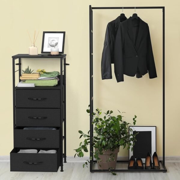 YBING Nightstand with Drawers End Table for Bedroom Night Stand with Fabric Storage Side Table for Living Room Home Dorm, Wood Top, Black - Image 8