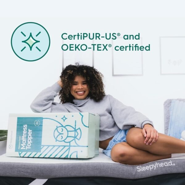 Sleepyhead College Dorm Room Essential Gel Infused Mattress Topper Twin XL, Thick, Cooling Memory Foam Mattress Topper, Washable Cover, 2'' Gel Mattress Pad, 38x80 inches - Image 3