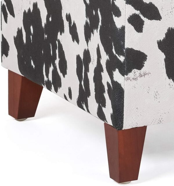 Square Footrest Ottoman Stool Seat with Linen Fabric and Non-Skid Wooden Legs, Black Cow - Image 5