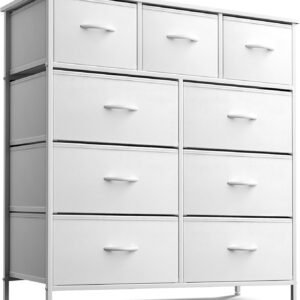 Sorbus Bedroom Dresser with 9 Drawers – Closet Organizer with Steel Frame Wood Top & Easy Pull Fabric Drawers for Clothing – Large Storage Furniture for Bedroom, Hallway, Living Room & Closet (White)