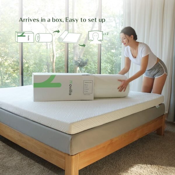 Novilla 4 Inch King Size Mattress Topper, Medium Firm Memory Foam Mattress Topper King, Gel Infused for Motion Isolation & Pressure Relieving, with Breathable Cover, King Size - Image 7