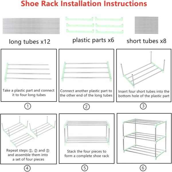 Stackable Small Shoe Rack, Entryway, Hallway and Closet Space Saving Storage and Organization (3-Tier, Green) - Image 6