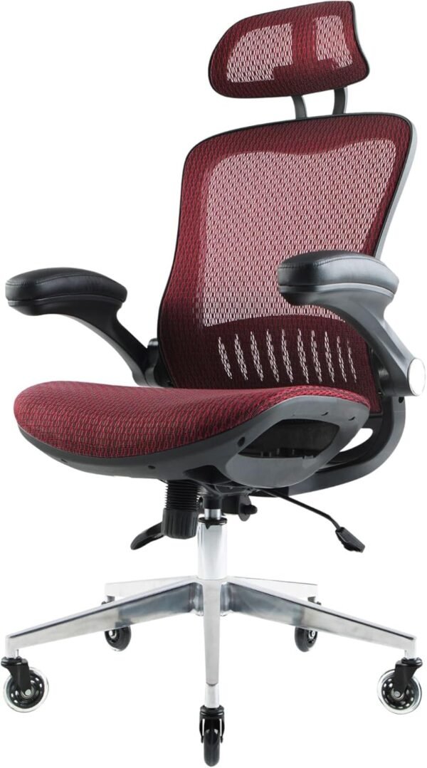 Nouhaus Ergonomic Mesh Office Chair Comfy Gaming Chairs with Adjustable Headrest & Armrest, Big and Tall Swivel Desk Computer Chair Tilt Function(ErgoFlip, Burgundy) - Image 6