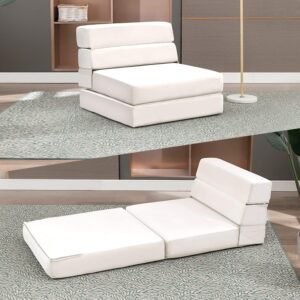Mjkone Folding Futon Sofa Bed, Modern Convertible Couch for Compact Living Room Office Apartment Space, Modular Sectional Sofa for Resting Camping- Single, Beige