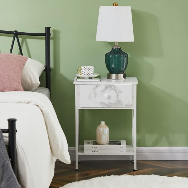 VECELO Night Stands for Bedroom Rustic Bedside End Tables with Drawer Storage, Nightstand (Set of 2), White(Set of 2) - Image 4