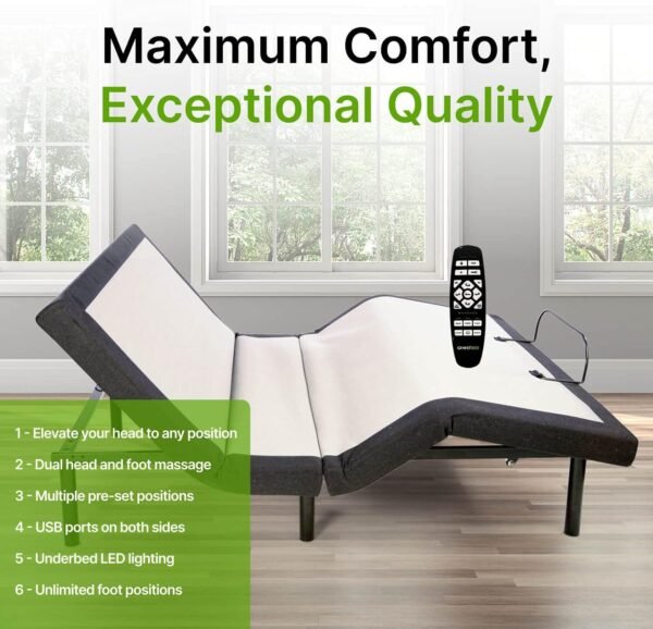 GhostBed Adjustable Base Bundled with 12" Hybrid Mattress in a Box with Cool Gel Memory Foam and Individually Wrapped Coils, Zero Gravity and Massage Settings, Twin XL Adjustable Bed Frame Mattress - Image 3