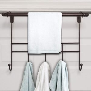 Blue Donuts Over The Door Towel Rack Bar with 5 Towel Hooks Organizer, Bronze