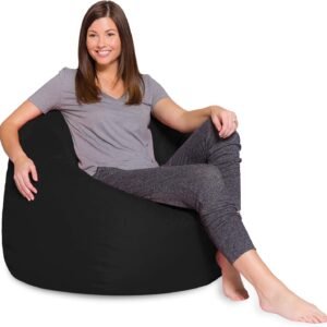 Posh Creations Bean Bag Chair for Kids, Teens, and Adults Includes Removable and Machine Washable Cover, Solid Black, 48in – X-Large