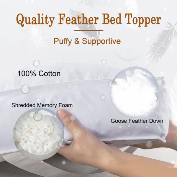 WhatsBedding 5 Inch Goose/Duck Feather Bed Full Size, 100% Cotton Extra Thick Mattress Topper, 2500GSM Overfilled Pillow Top, Hotel Collection Mattress Topper, 54x75 in - Image 4