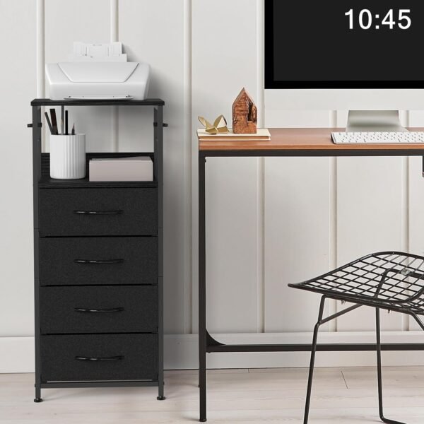 YBING Nightstand with Drawers End Table for Bedroom Night Stand with Fabric Storage Side Table for Living Room Home Dorm, Wood Top, Black - Image 5