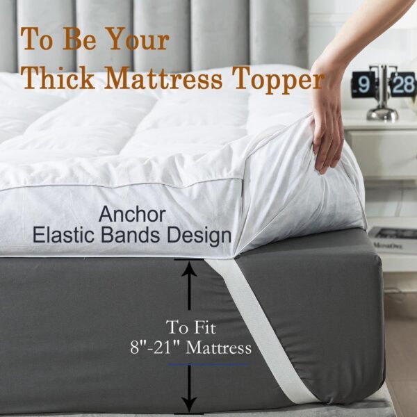 WhatsBedding 5 Inch Goose/Duck Feather Bed Full Size, 100% Cotton Extra Thick Mattress Topper, 2500GSM Overfilled Pillow Top, Hotel Collection Mattress Topper, 54x75 in - Image 5