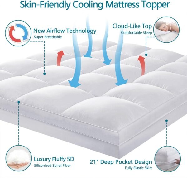 CHOKIT Luxury Soft 5D Spiral Fiber Twin XL Mattress Topper for College Dorm, Extra Thick Mattress Pad Cover for Back Pain Relief, Cooling Breathable Pillow Top Protector with 8-21" Deep Pocket - Image 2