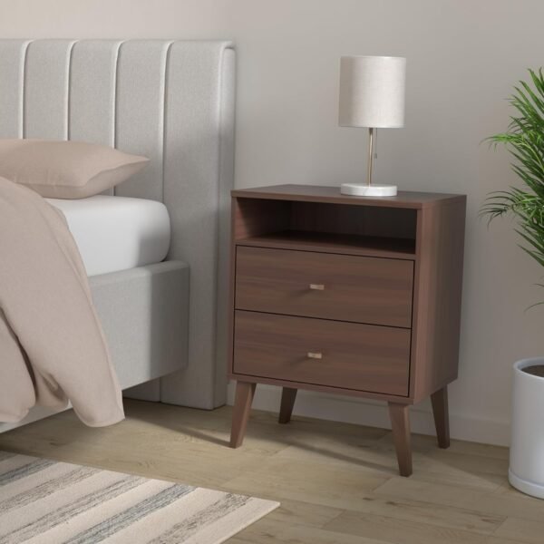 Prepac Milo 2-drawer Tall Nightstand with Open Shelf, Cherry - Image 2