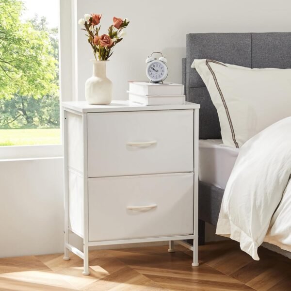 Nightstand with 2 Drawers, Bedside Table Small Dresser with Removable Fabric Bins, Night Stand, Bedside Furniture, End Table with Fabric Bins for Bedroom, Nursery, Closet, Living Room - Image 2