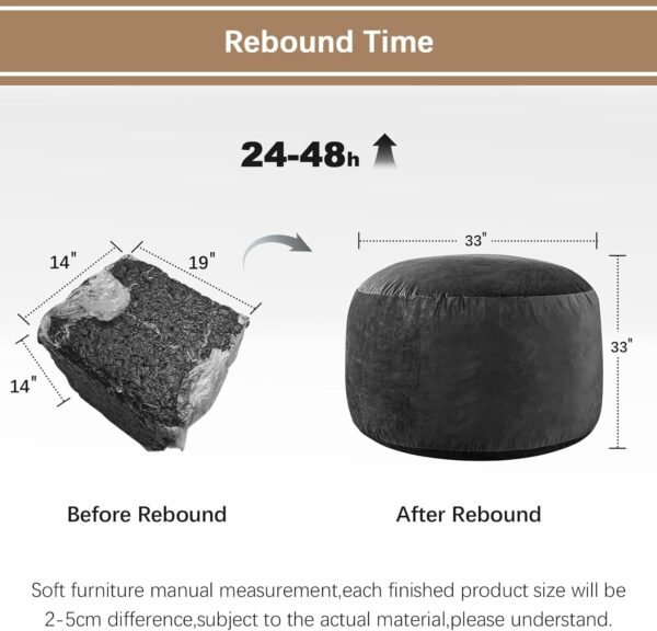 Bean Bag Chairs for Adults - Memory Foam Furniture BeanBag Chair - Kids/Teens Sofa with Soft Micro Fiber Cover - Round Fluffy Couch for Living Room Bedroom College Dorm - 3 ft, Carbon Black - Image 7