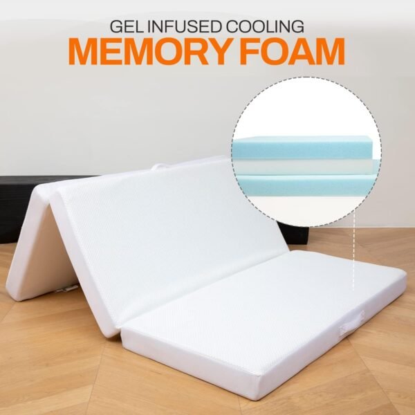 Cheer Collection Tri-Fold Memory Foam Mattress - 4" Thick Gel Infused Foam Folding Bed for Guests, Small Size - 25" x 75" - Image 6