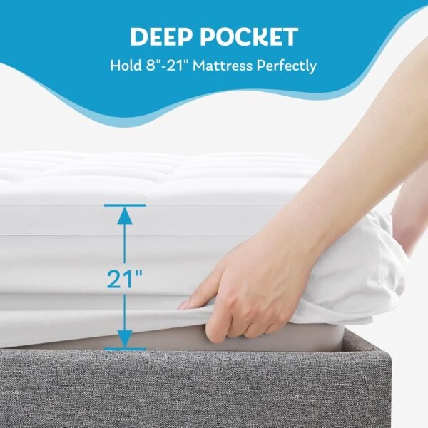 Twin Mattress Topper, Extra Thick Mattress Pad Cover for Back Pain with Soft Down Alternative Fill, Cooling Breathable Pillow Top Protector with 8-21 Inch Deep Elastic Pocket (39x75 Inches, White) - Image 5