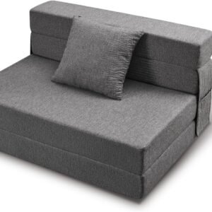 Folding Sofa Bed, 6 inch Memory Foam Couch, Convertible Sleeper Chair Floor Couch, Futon Sofa Sleeper Chair with Pillow & Washable Cover for Living Room/Bedroom/Guest 76″ x 39″ x 6″(Dark Grey)