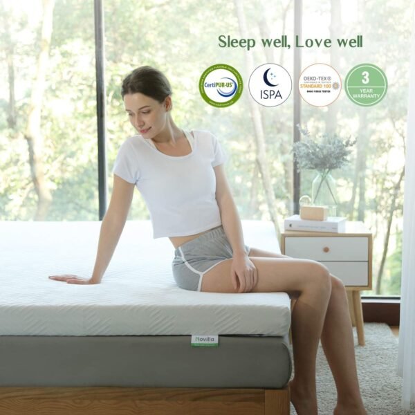 Novilla 4 Inch King Size Mattress Topper, Medium Firm Memory Foam Mattress Topper King, Gel Infused for Motion Isolation & Pressure Relieving, with Breathable Cover, King Size - Image 6