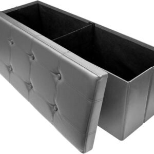 Sorbus Ottoman Storage Bench – Foldable Leather End of Bed Ottoman with Storage Bench Pouf Ottoman Chest, Toy Box, Coffee Table, Bedroom, Entryway Seat, Foot Rest Footstool – Large 43″ Long – Gray