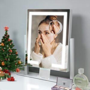 Kottova Makeup Vanity Mirror with Lights,Hollywood Lighted Mirror with LED Strip & 3 Color Modes Detachable 10X Magnification Mirror and 360° Rotation,Smart Touch Control for Desk(White)