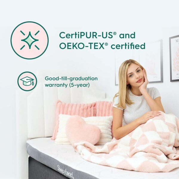 Sleepyhead College Dorm Room Essential Super Gel & Copper Infused Mattress Topper Twin XL, Thick, Cooling Memory Foam Mattress Topper, Washable Cover, 3'' Super Mattress Pad, 38x80 inches - Image 2