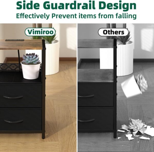 Night Stand Set 2 with Drawers, Beside Tables Bedroom with Charging Station,2 USB Ports and Outlets,Nightstands Set of 2 for Sofa, Living Room,Dorm, Apartments,Small Space (Black) - Image 5