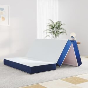 4 inch Folding Mattress, Tri Folding Memory Foam Mattress Topper, Queen Size – 58″”x 78″”x 4″”, White