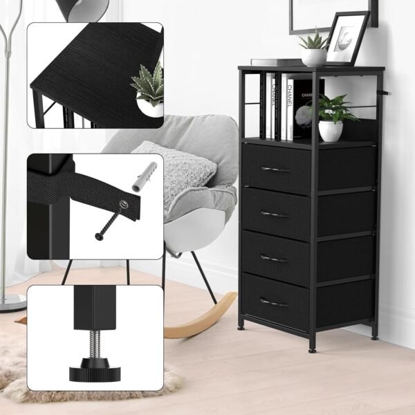 YBING Nightstand with Drawers End Table for Bedroom Night Stand with Fabric Storage Side Table for Living Room Home Dorm, Wood Top, Black - Image 4