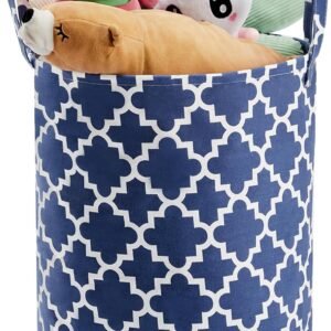 TECHMILLY 63L Large Laundry Basket with Long Handles, Collapsible Kids Laundry Hamper, Toy Storage Basket for Nursery, Bedroom Decor for Baby Girls and Boys (Blue Lattice)