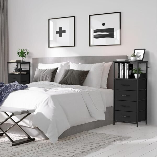 YBING Nightstand with Drawers End Table for Bedroom Night Stand with Fabric Storage Side Table for Living Room Home Dorm, Wood Top, Black - Image 6