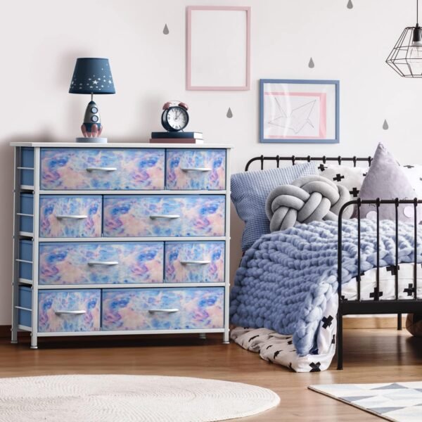Sorbus Dresser with 8 Drawers - Furniture Storage Chest for Kid’s, Teens, Bedroom, Nursery, Playroom, Clothes, Toys - Steel Frame, Wood Top, Fabric Bins (Pastel Tye-die) - Image 2