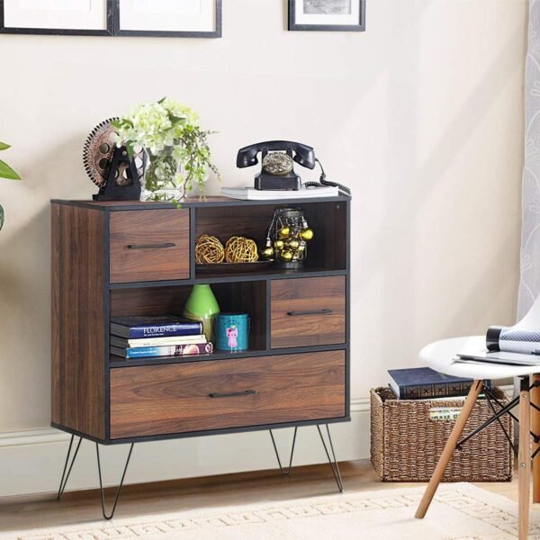 Tangkula 3-Tier Storage Cabinet, Wood File Cabinet with Drawers & 4 Metal Legs, Free Standing Display Bookshelf, Storage Bookcase for Home Office - Image 4